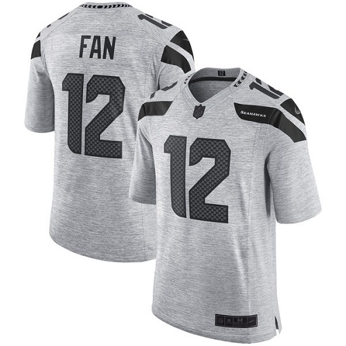 Nike Seahawks #12 Fan Gray Men's Stitched NFL Limited Gridiron Gray II Jersey - Click Image to Close
